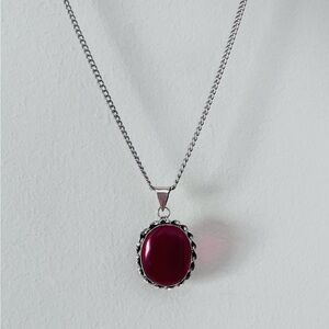 Silver Necklace with Red Pendant